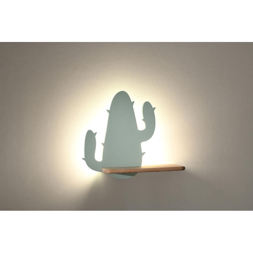 Aplique infantil LED con estante CACTUS LED/4W/230V verde/madera