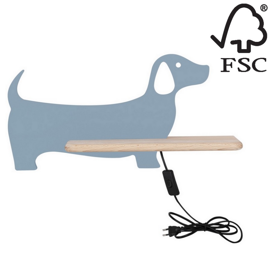 Aplique infantil LED con estante DOG LED/5W/230V azul/madera