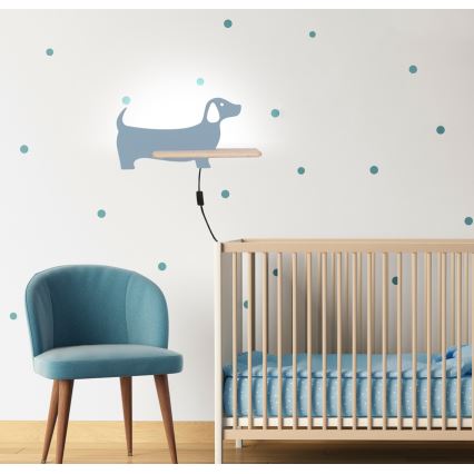 Aplique infantil LED con estante DOG LED/5W/230V azul/madera