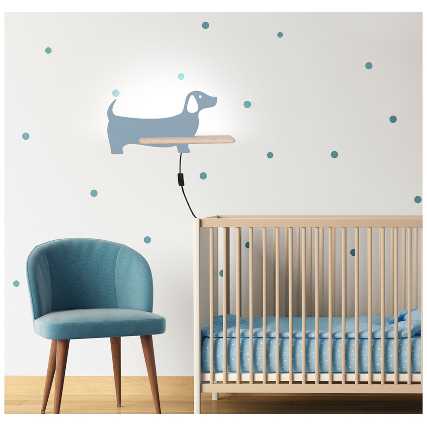Aplique infantil LED con estante DOG LED/5W/230V azul/madera