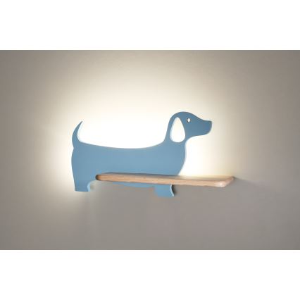Aplique infantil LED con estante DOG LED/5W/230V azul/madera