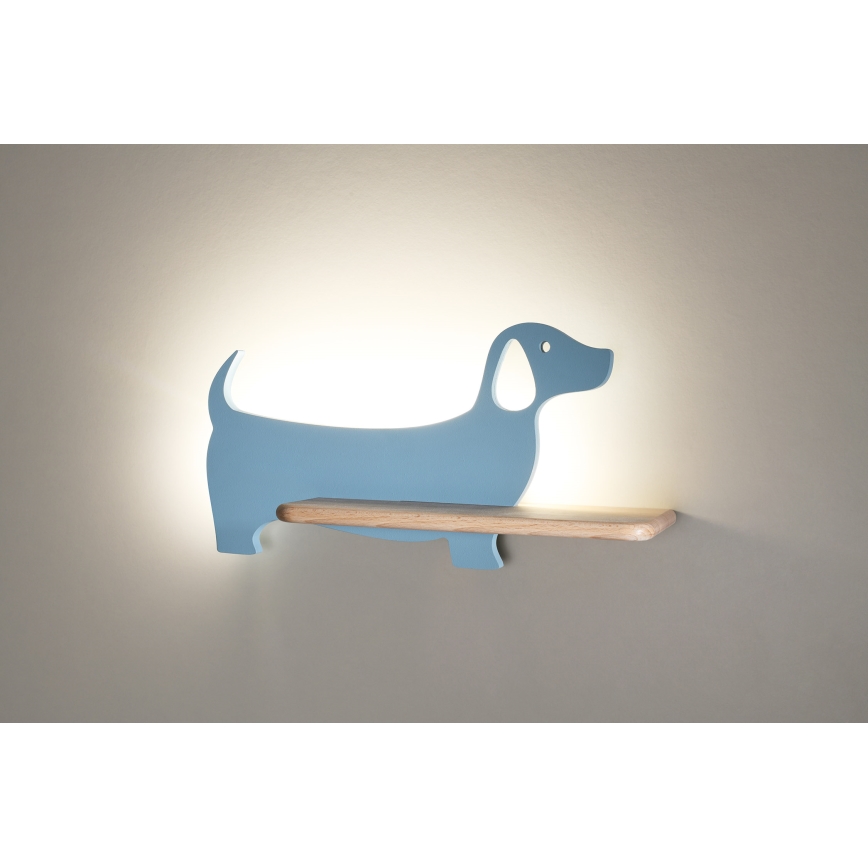 Aplique infantil LED con estante DOG LED/5W/230V azul/madera