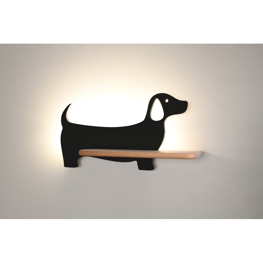 Aplique infantil LED con estante DOG LED/5W/230V negro/madera