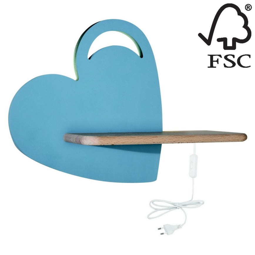 Aplique infantil LED con estante HEART LED/5W/230V azul/madera