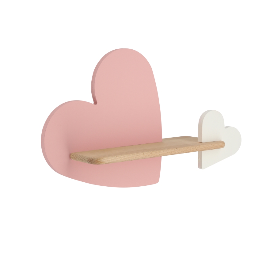 Aplique infantil LED con estante HEART LED/5W/230V rosa/blanco/madera