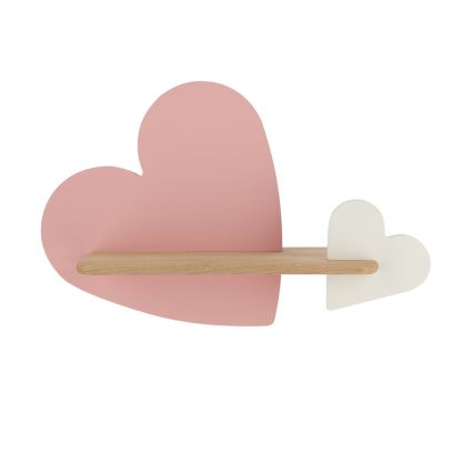 Aplique infantil LED con estante HEART LED/5W/230V rosa/blanco/madera