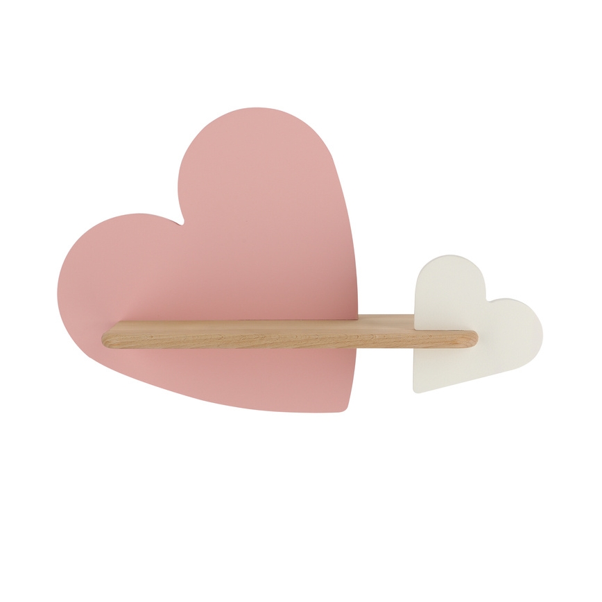 Aplique infantil LED con estante HEART LED/5W/230V rosa/blanco/madera