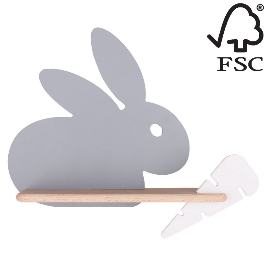 Aplique infantil LED con estante RABBIT LED/4W/230V gris/blanco/madera