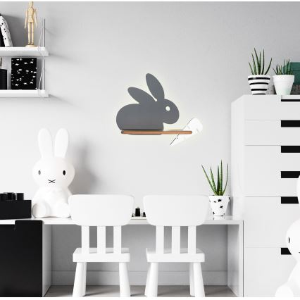 Aplique infantil LED con estante RABBIT LED/4W/230V gris/blanco/madera