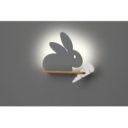 Aplique infantil LED con estante RABBIT LED/4W/230V gris/blanco/madera