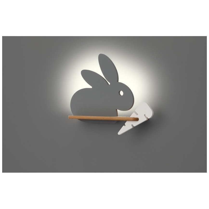 Aplique infantil LED con estante RABBIT LED/4W/230V gris/blanco/madera