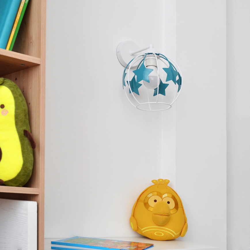 Aplique infantil STARS 1xE27/15W/230V turquesa/blanco