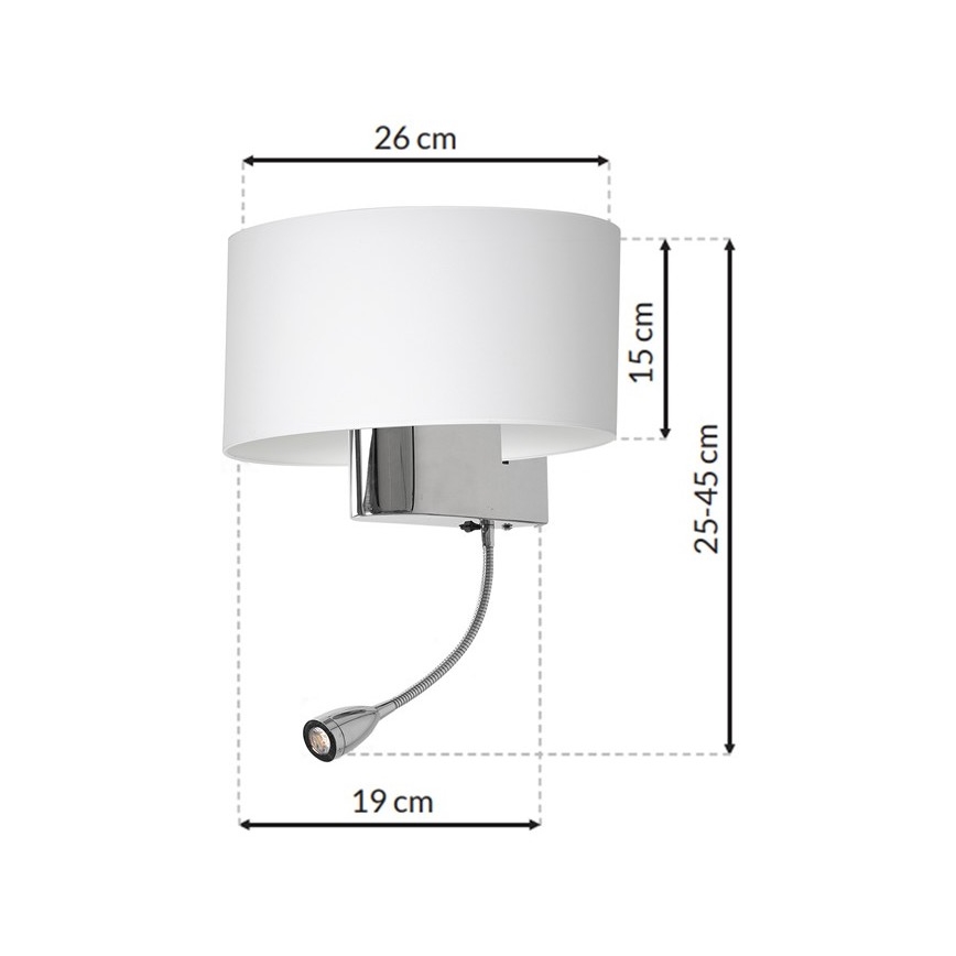 Aplique LED CASINO 1xE27/60W/230V + LED/1W/230V blanco