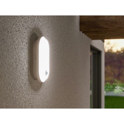 Aplique de pared LED para exterior con sensor de movimiento y sensor crepuscular OVAL LED/10W/230V IP65 blanco