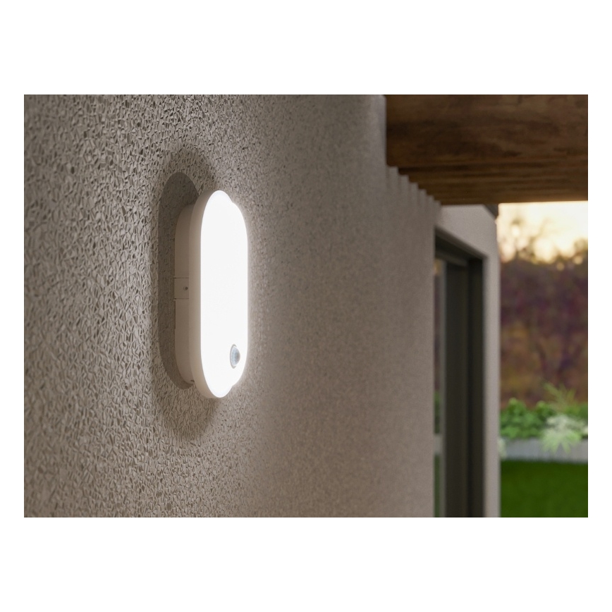 Aplique de pared LED para exterior con sensor de movimiento y sensor crepuscular OVAL LED/10W/230V IP65 blanco