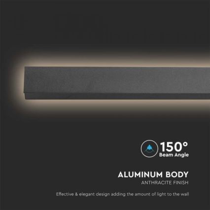 Aplique LED de pared para exterior, 23W, 230V, 4000K, IP65, 141 cm, antracita