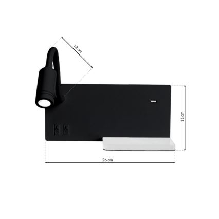 Aplique LED de pared SHELF LED/4W+LED/5W+LED/2W/230V negro