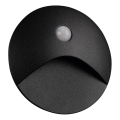 Aplique LED para escalera con sensor de movimiento y de crepúsculo EXIN LED/2,5W/230V 3000K IP65 negra redonda