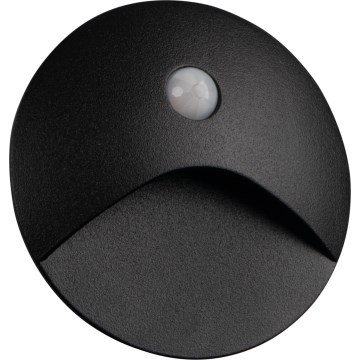 Aplique LED para escalera con sensor de movimiento y de crepúsculo EXIN LED/2,5W/230V 3000K IP65 negra redonda
