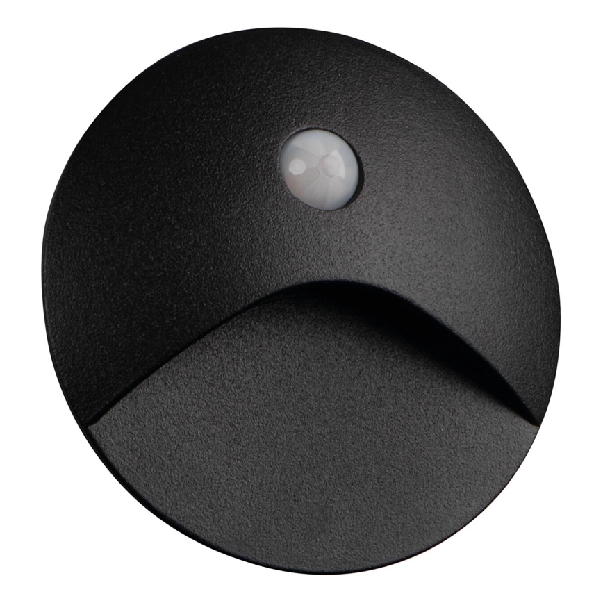 Aplique LED para escalera con sensor de movimiento y de crepúsculo EXIN LED/2,5W/230V 3000K IP65 negra redonda