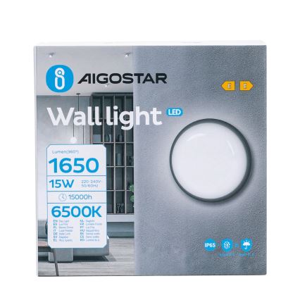 Aplique LED para exterior LED/15W/230V 6500K diá. 15,5 cm negro IP65