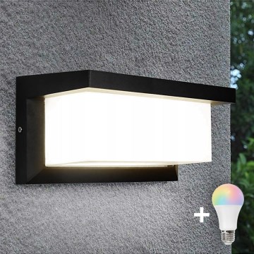 Aplique LED RGBW regulable para pared exterior NEELY 1xE27/9W/230V 2700-6500K IP54 Wi-Fi negro