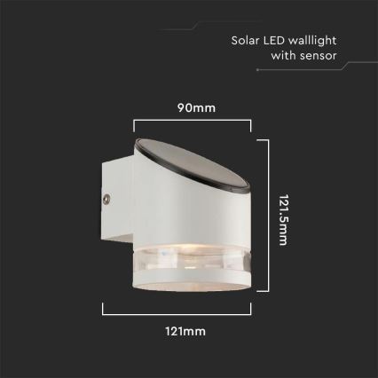 Aplique LED solar con sensor LED/1W/3,7V IP54 3000K 1200 mAh blanco