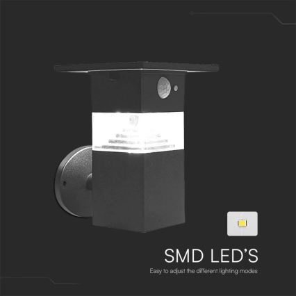 Aplique LED solar con sensor LED/2,5W/3,7V IP54 3000K 2200 mAh