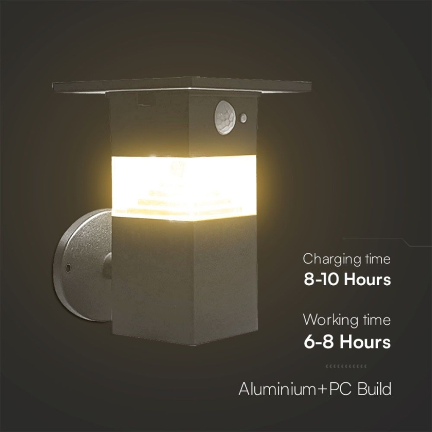 Aplique LED solar con sensor LED/2,5W/3,7V IP54 3000K 2200 mAh