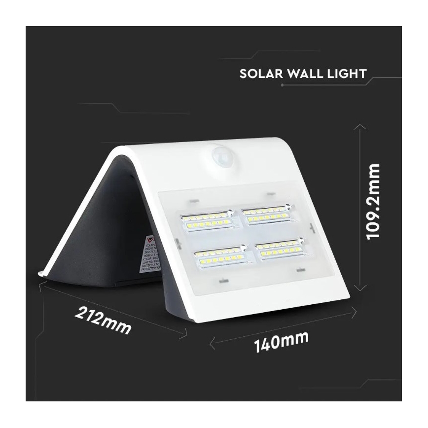Aplique LED solar con sensor LED/3W/3,7V 3000/4000K IP65 2000 mAh blanco