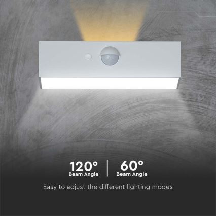 Aplique LED solar con sensor LED/3W/3,7V 3000K/4000K IP65 blanco