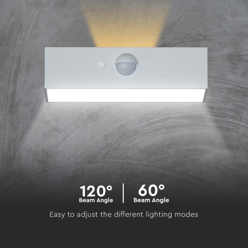 Aplique LED solar con sensor LED/3W/3,7V 3000K/4000K IP65 blanco