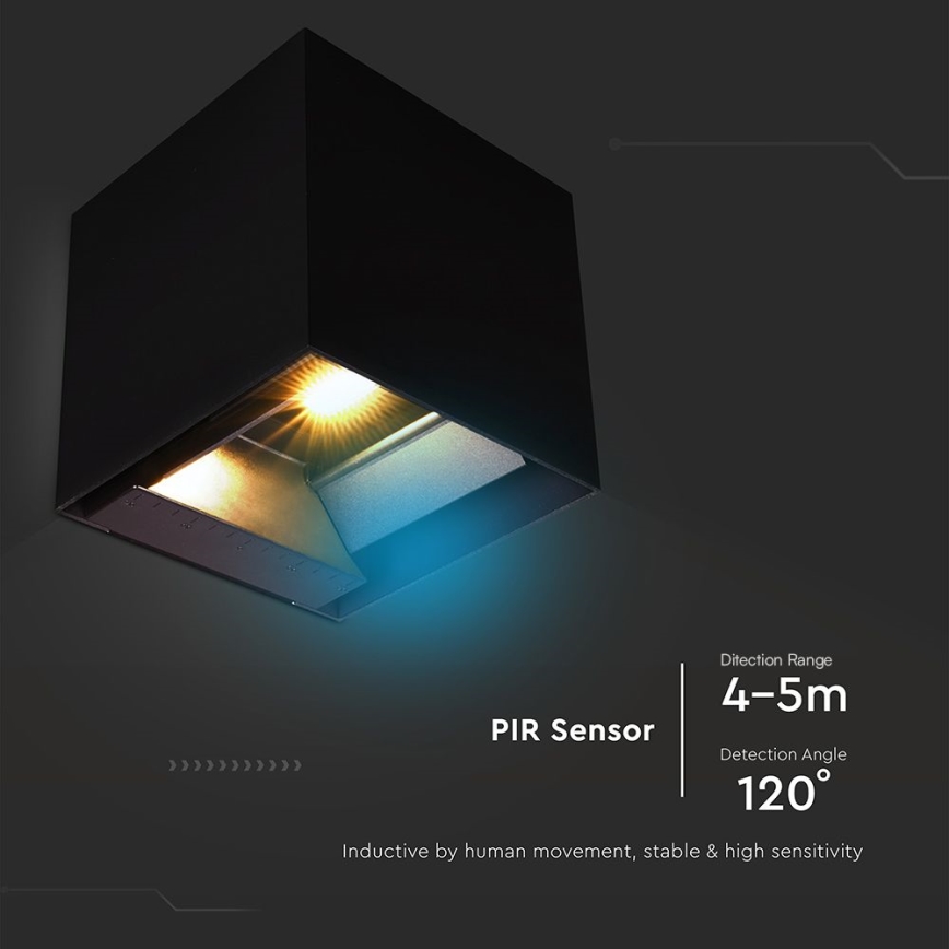 Aplique LED solar con sensor LED/9W/3,7V 3000/4000/5000K 2600 mAh IP65 negro