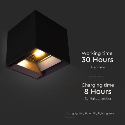 Aplique LED solar con sensor LED/9W/3,7V 3000/4000/5000K 2600 mAh IP65 negro