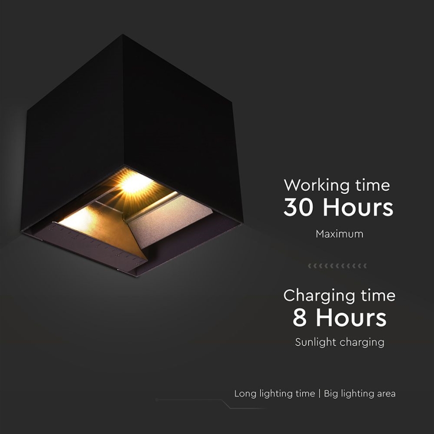 Aplique LED solar con sensor LED/9W/3,7V 3000/4000/5000K 2600 mAh IP65 negro
