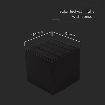 Aplique LED solar con sensor LED/9W/3,7V 3000/4000/5000K 2600 mAh IP65 negro