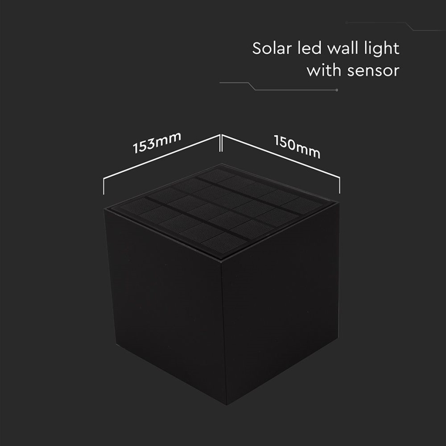 Aplique LED solar con sensor LED/9W/3,7V 3000/4000/5000K 2600 mAh IP65 negro