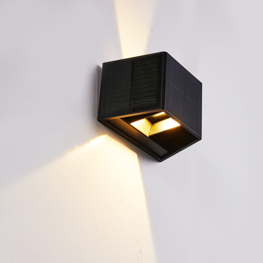 Aplique LED solar WINGS LED/2W/1300 mAh 3,7V 3000K IP54 negro