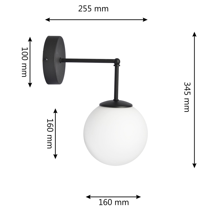 Aplique MOON 1xE27/15W/230V negro