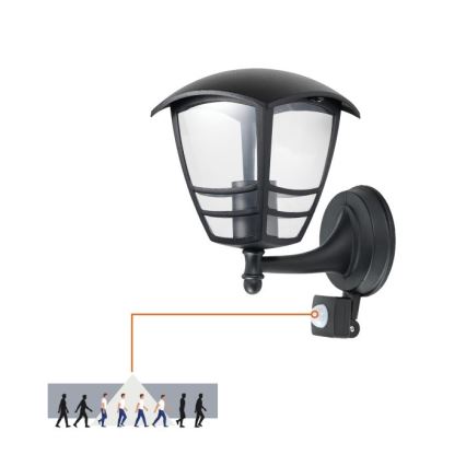 Aplique para exterior con sensor TEVIO 1xE27/60W/230V IP54 negro