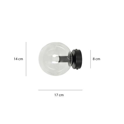 Aplique ROSSI 1xE14/10W/230V negro/transparente