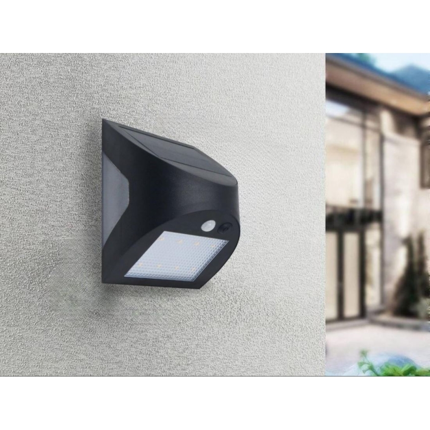 Luminaria solar de pared con sensor LED/3W/3,7V 3000/4000K 1200 mAh IP54 negra