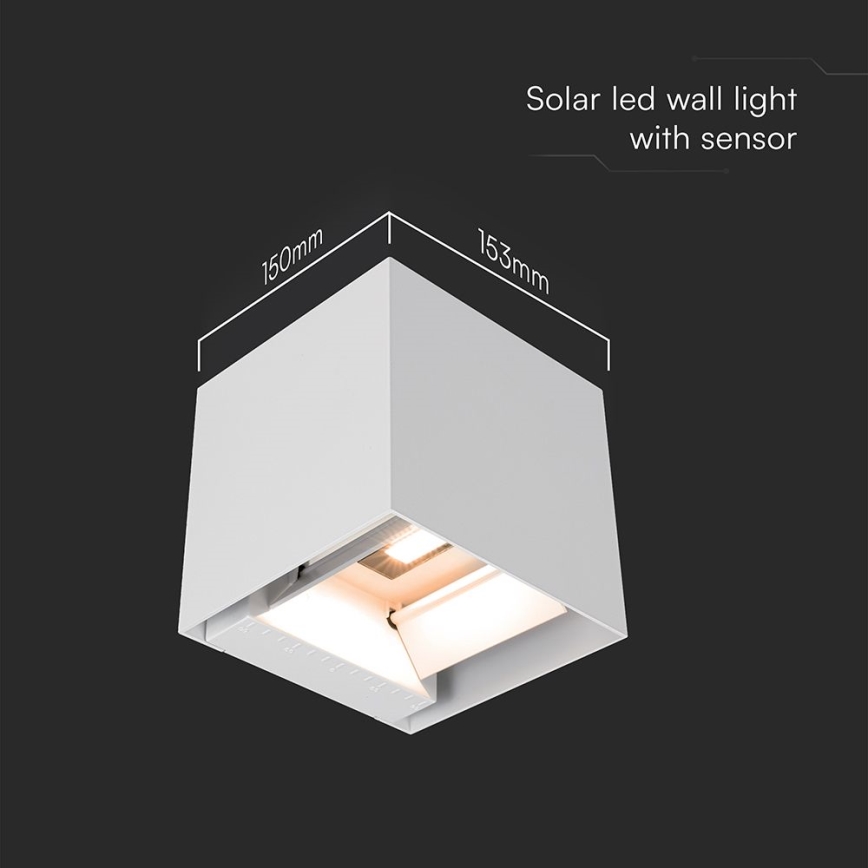 Aplique solar de pared LED con sensor, 9W/5V, 3000/4000/5000K, IP65, 2600 mAh, blanco