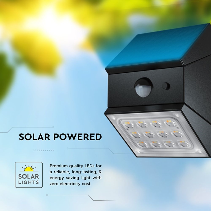 Aplique solar LED de pared con sensor LED/2,5W/3,7V 3000/4000/6000K IP65 1200 mAh negro