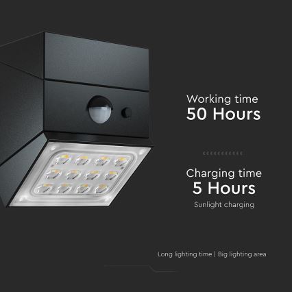 Aplique solar LED de pared con sensor LED/2,5W/3,7V 3000/4000/6000K IP65 1200 mAh negro