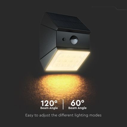 Aplique solar LED de pared con sensor LED/2,5W/3,7V 3000/4000/6000K IP65 1200 mAh negro