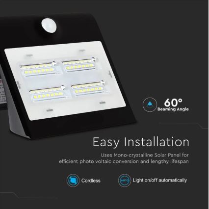 Aplique solar LED con sensor LED/3W/3,7V 3000/4000K IP65 negro
