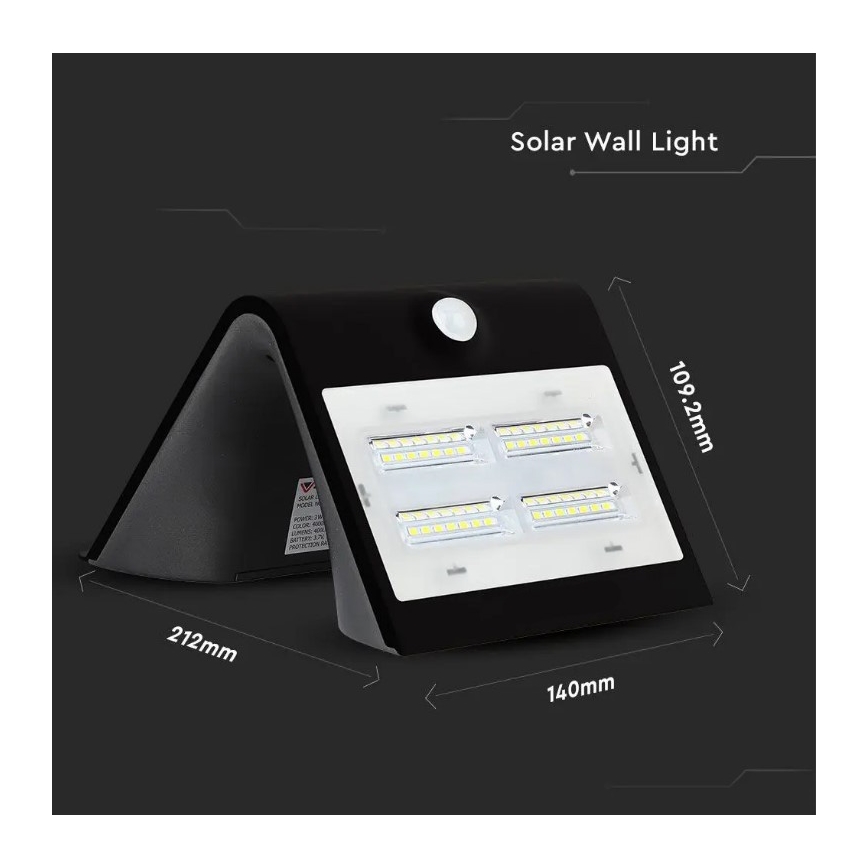 Aplique solar LED con sensor LED/3W/3,7V 3000/4000K IP65 negro