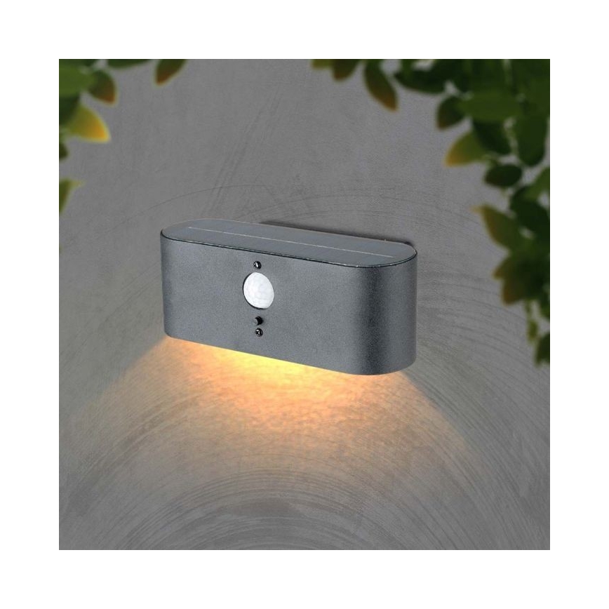 Aplique solar LED de exterior con sensor LED/2,5W/3,7V 3000K IP54 2000 mAh