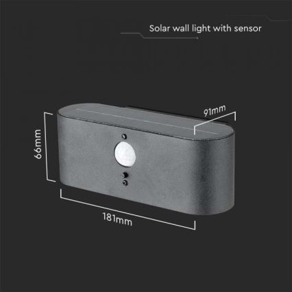 Aplique solar LED de exterior con sensor LED/2,5W/3,7V 3000K IP54 2000 mAh